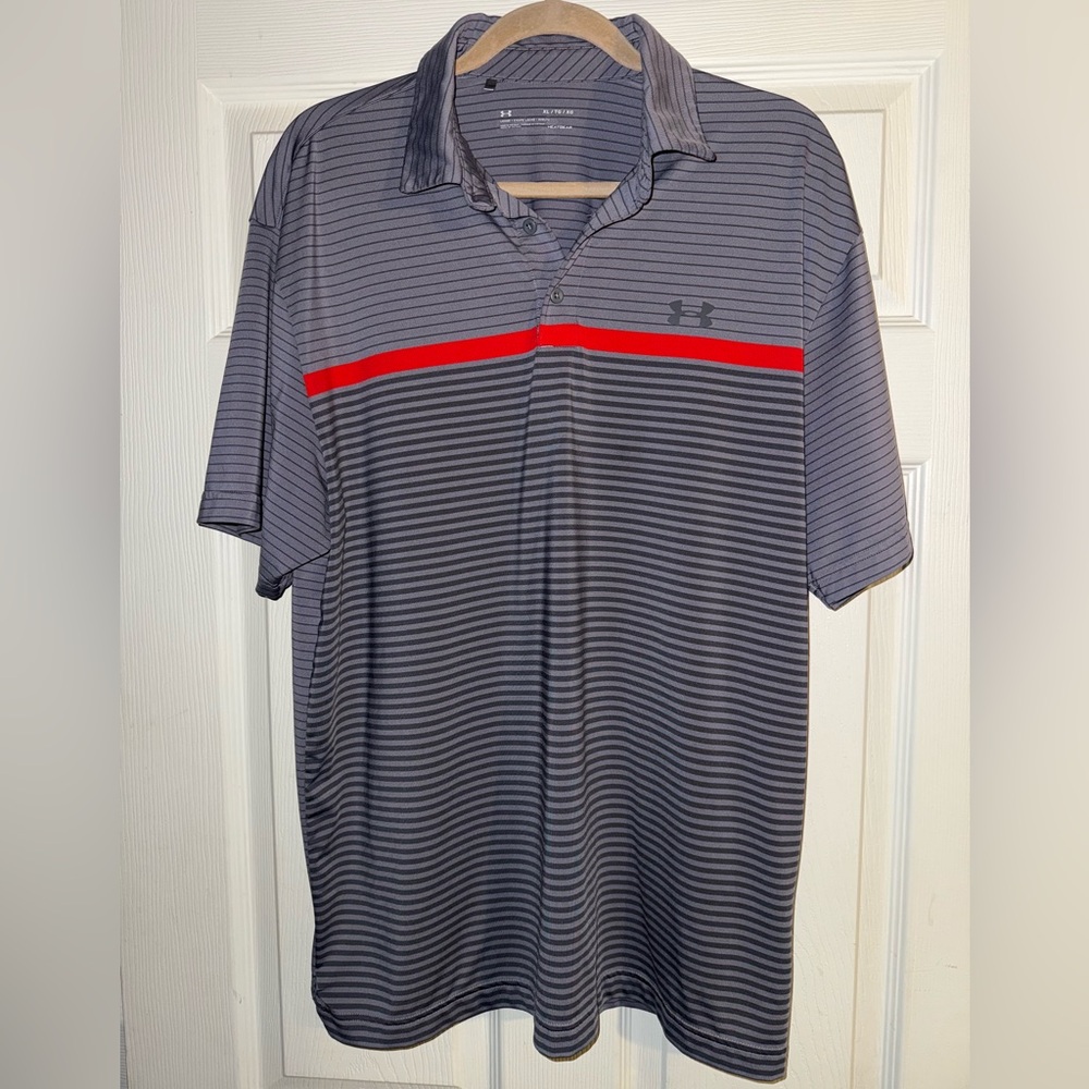 Under Armour Men's Polo Shirt with Gray and Red Stripes